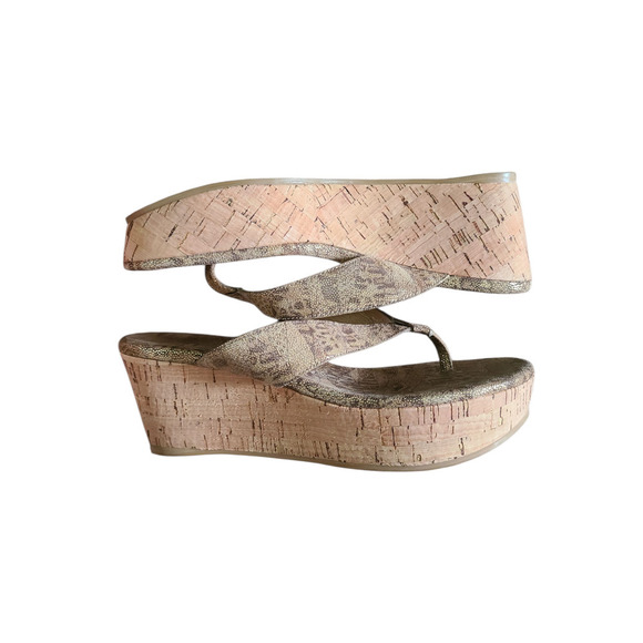 STUART WEITZMAN TAN NAIROBI CORK WEDGE LEATHER SANDALS WOMEN'S Sz 6.5 M - Picture 3 of 8